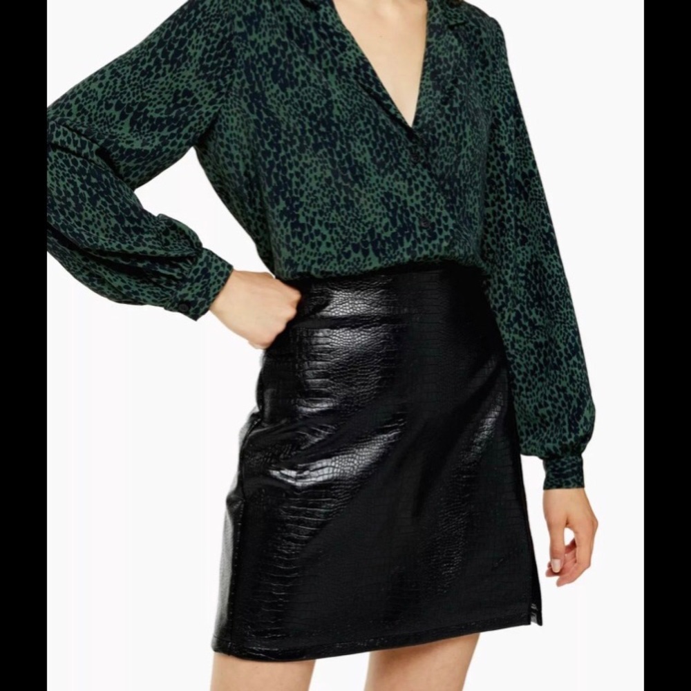 Topshop black faux leather PU split mini skirt